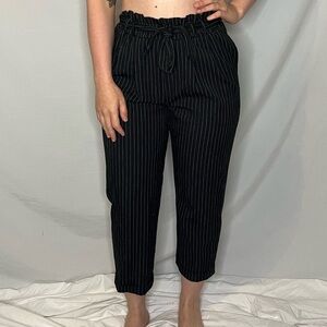 Black Cropped Pinstripe Ankle Pants